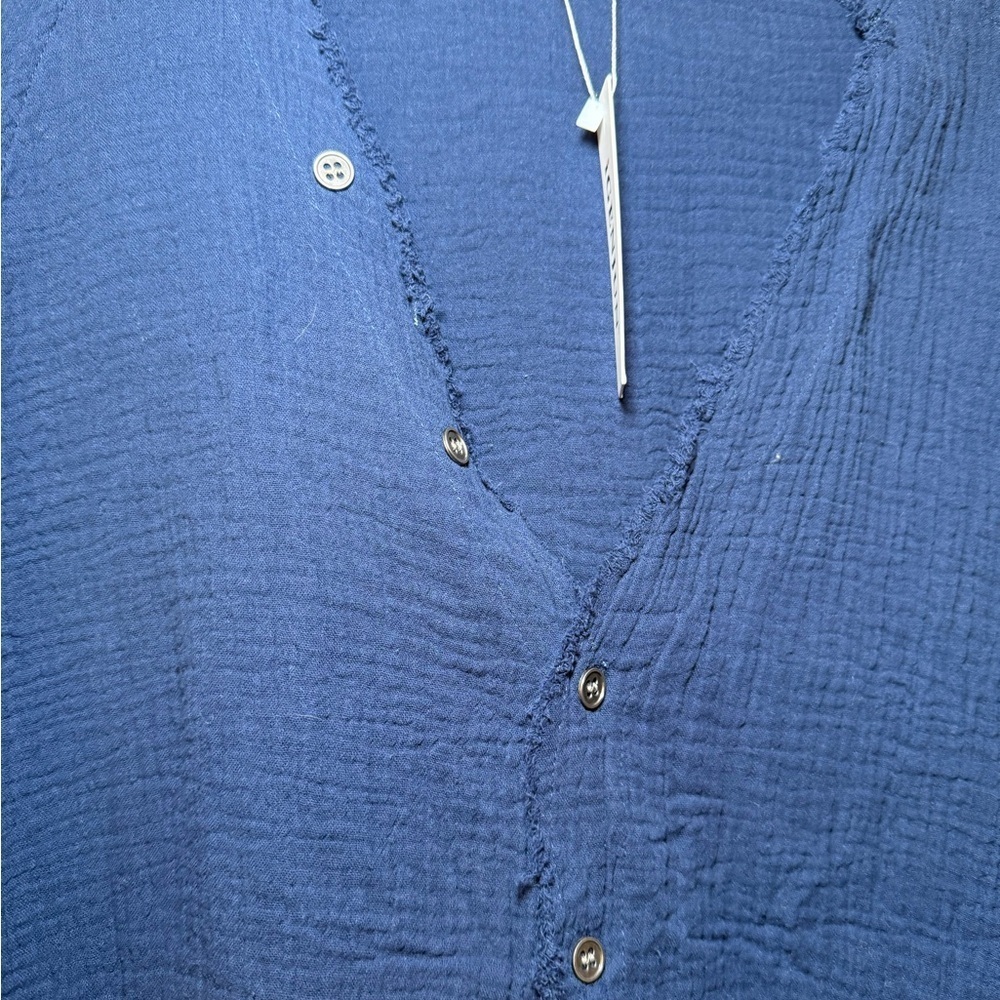 Igenjun Navy Gauze V Neck Beach Pool Coverup NWT XL Resort Wear Swim Tunic LS - Picture 2 of 10